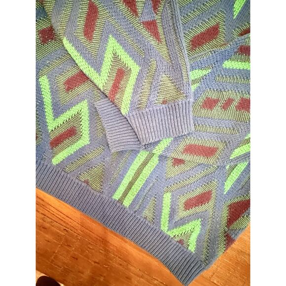 Vintage Rainbow Ridge Sweater Geometric Blue Green Purple Made in Korea M - Picture 4 of 7